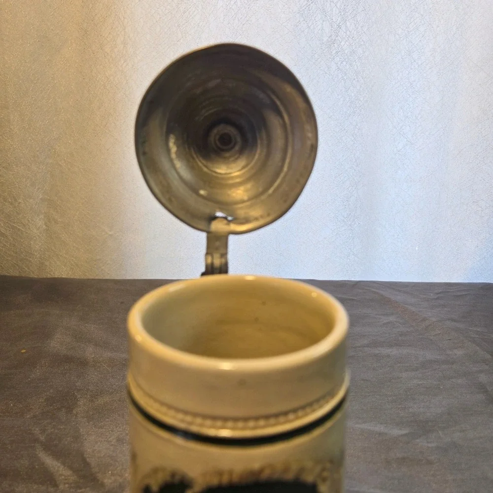 Vintage German Beer Stein with‎ Pewter Lid and Relief Scene